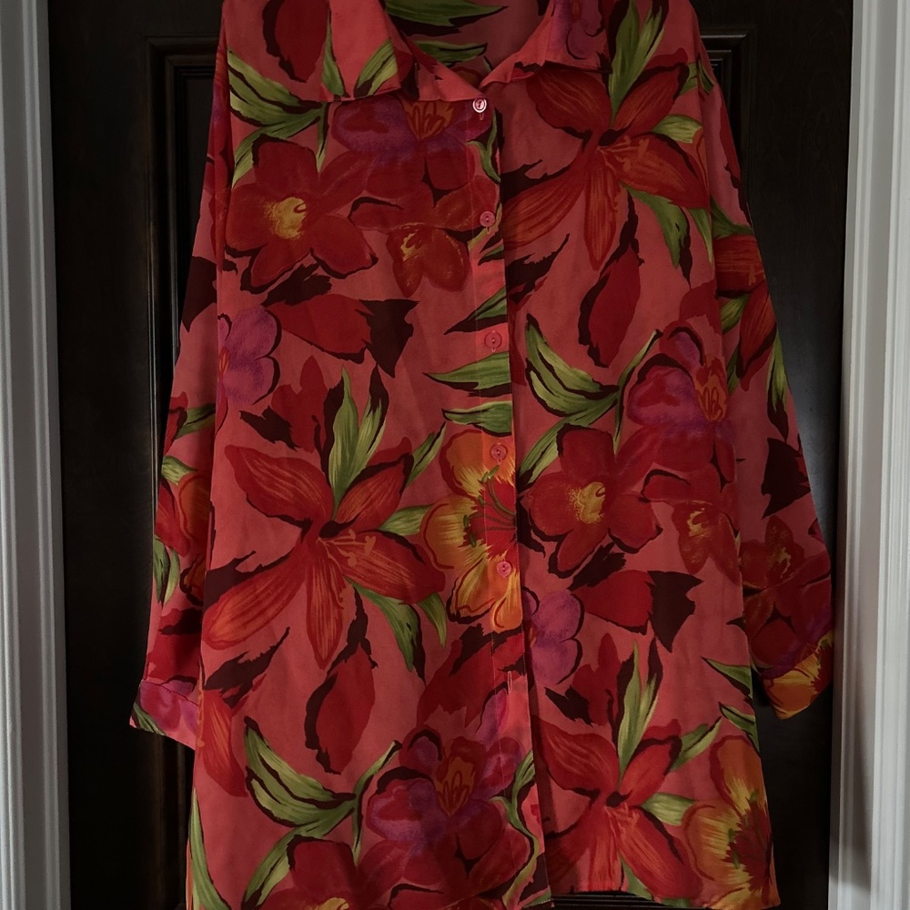Beautiful! Lane Bryant Colorful Tropical Floral Print Blouse Size 2X - 3X